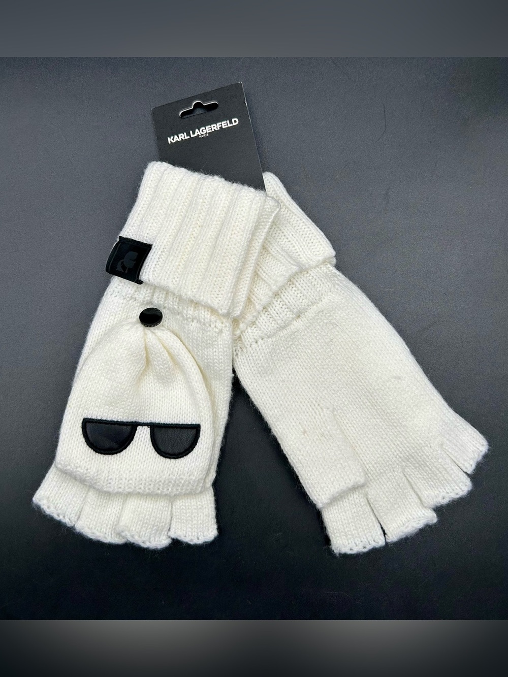 KARL LAGERFELD Paris Applique Flip-Top Mittens .